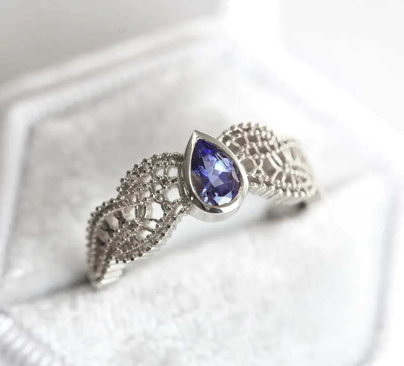 ARLETH PEAR TANZANITE RING view 11