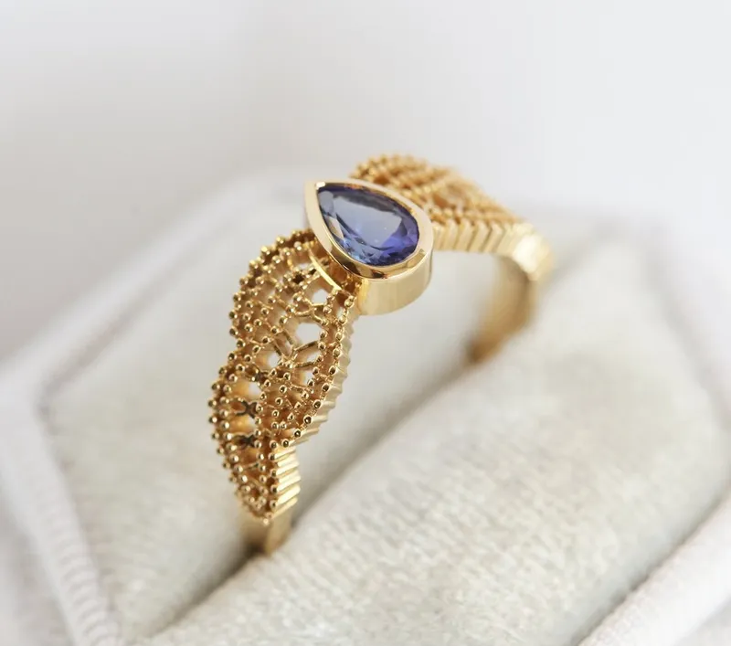 ARLETH PEAR TANZANITE RING view 8