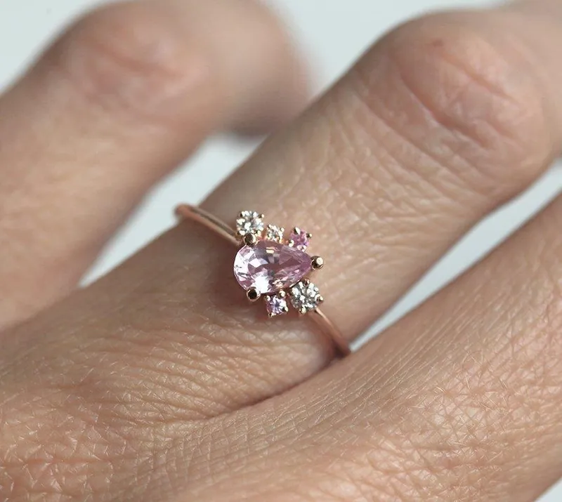 Armani Peach Sapphire Diamond Cluster Ring view 2