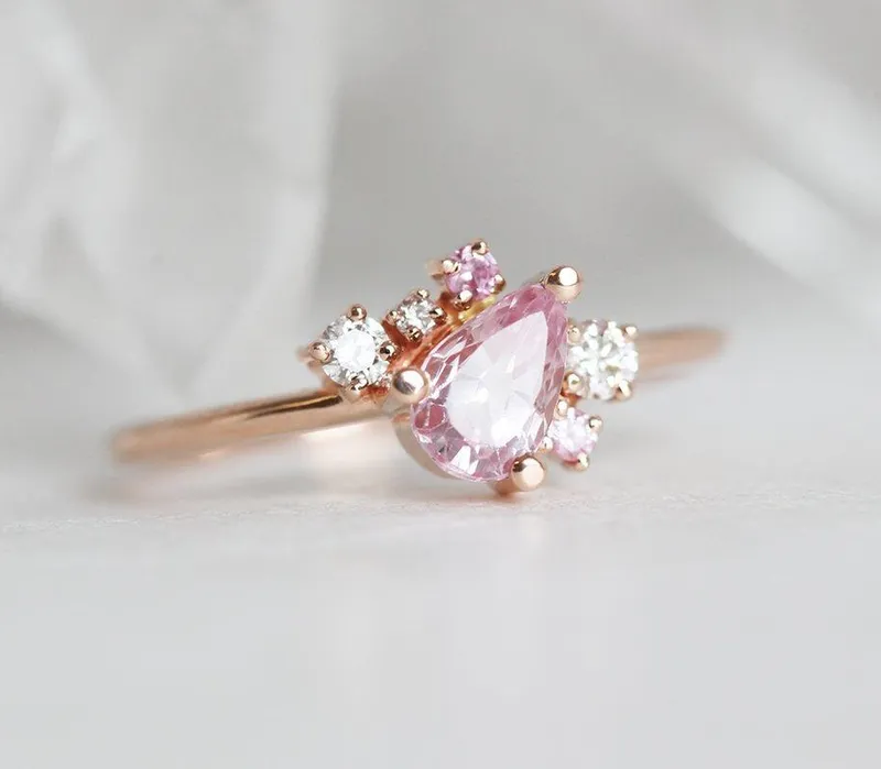 Armani Peach Sapphire Diamond Cluster Ring view 3