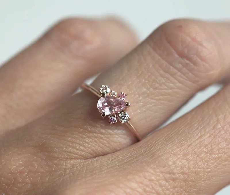 Armani Peach Sapphire Diamond Cluster Ring view 4