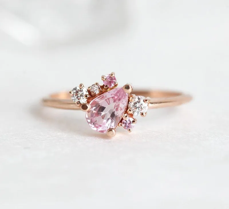 Armani Peach Sapphire Diamond Cluster Ring view 5