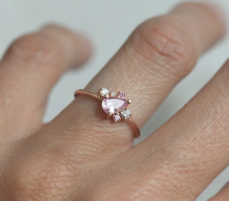 Armani Peach Sapphire Diamond Cluster Ring view 6