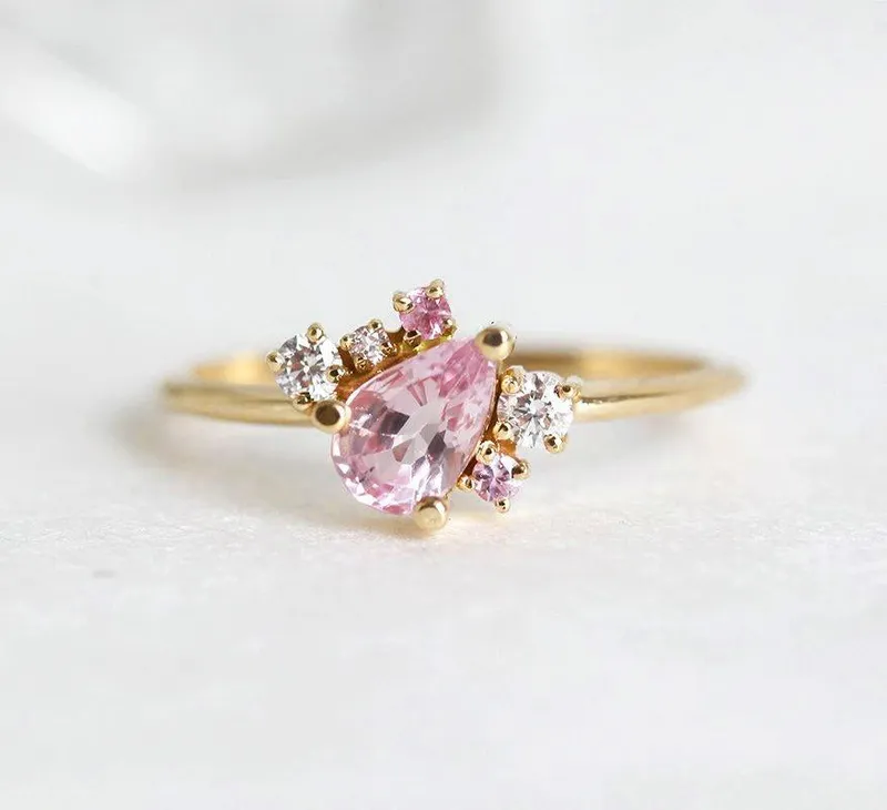 Armani Peach Sapphire Diamond Cluster Ring view 7
