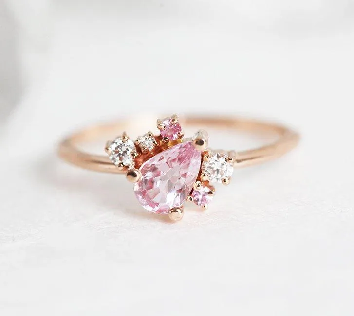Armani Peach Sapphire Diamond Cluster Ring pink sapphire pear cut engagement ring