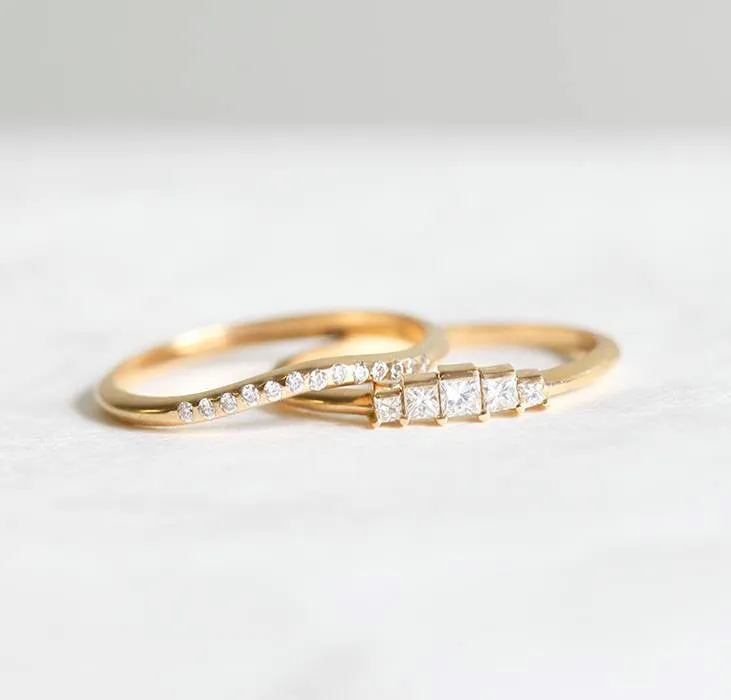Art Deco Diamond Ring & Matching Curved Band vy 11