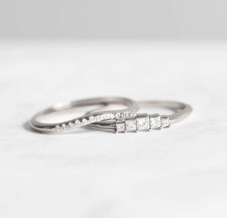 Art Deco Diamond Ring & Matching Curved Band vy 12