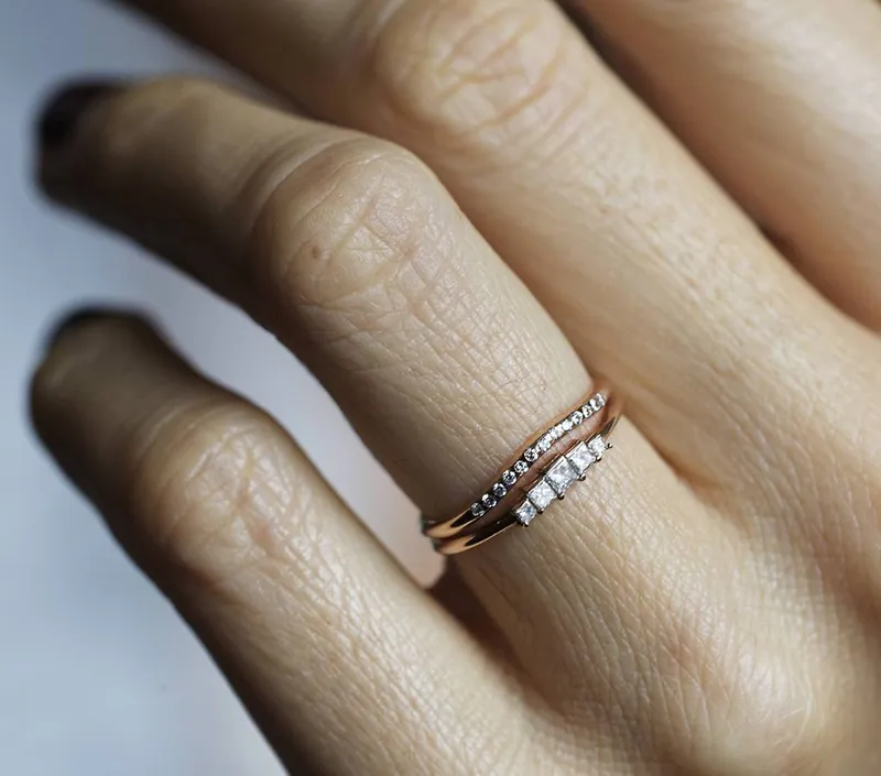 Art Deco Diamond Ring & Matching Curved Band vy 2