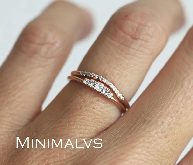 Art Deco Diamond Ring & Matching Curved Band vy 4