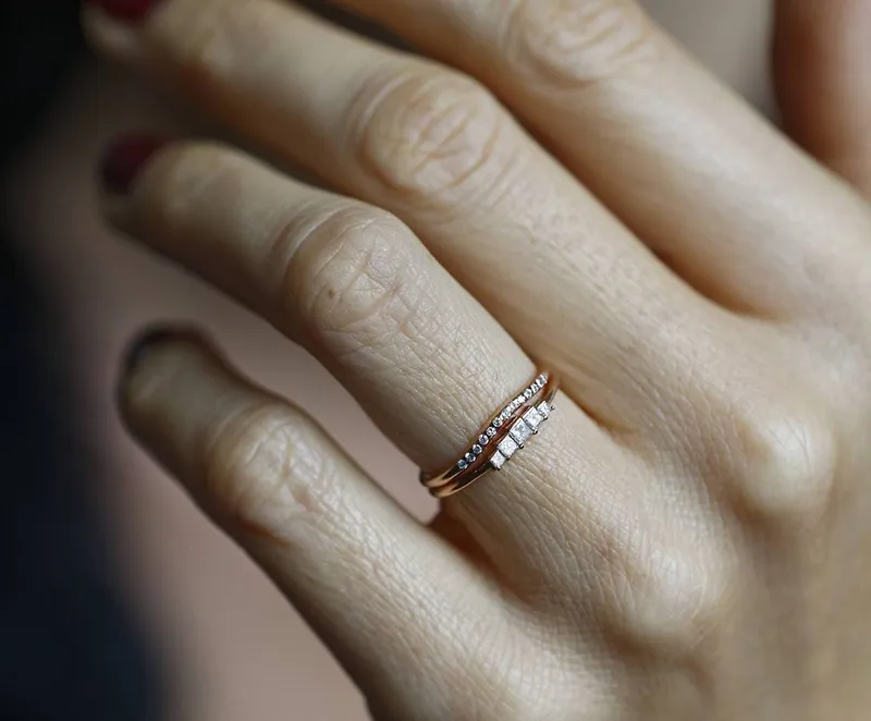 Art Deco Diamond Ring & Matching Curved Band vy 6