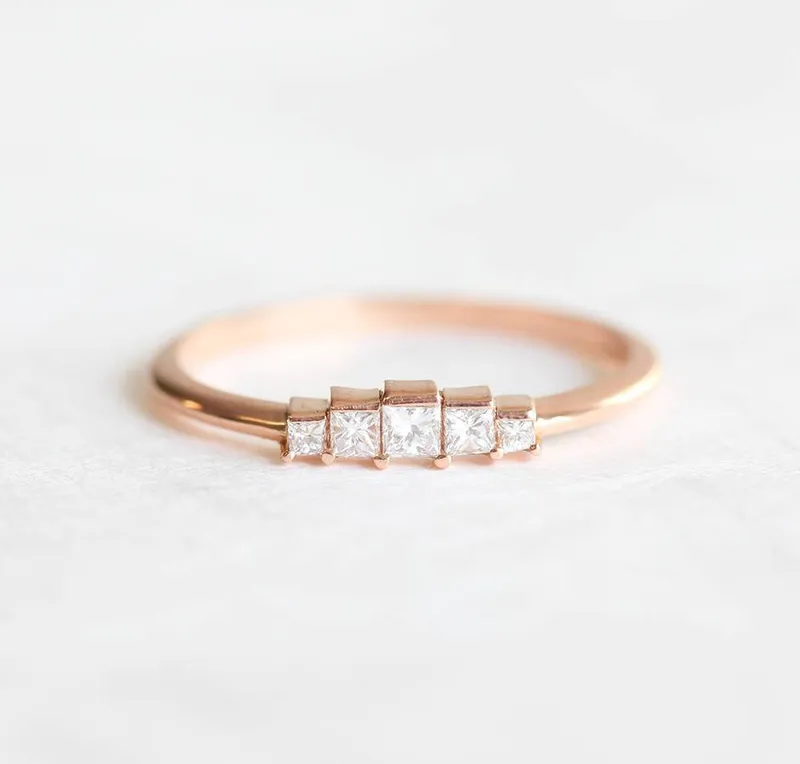 Art Deco Diamond Ring & Matching Curved Band vy 7