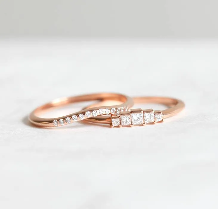 Art Deco Diamond Ring & Matching Curved Band diamond engagement ring
