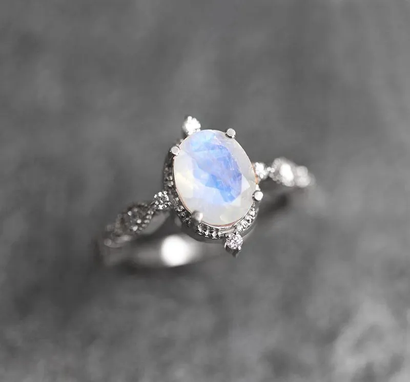 ARYA BLUE MOONSTONE RING, OVAL MOONSTONE RING view 11