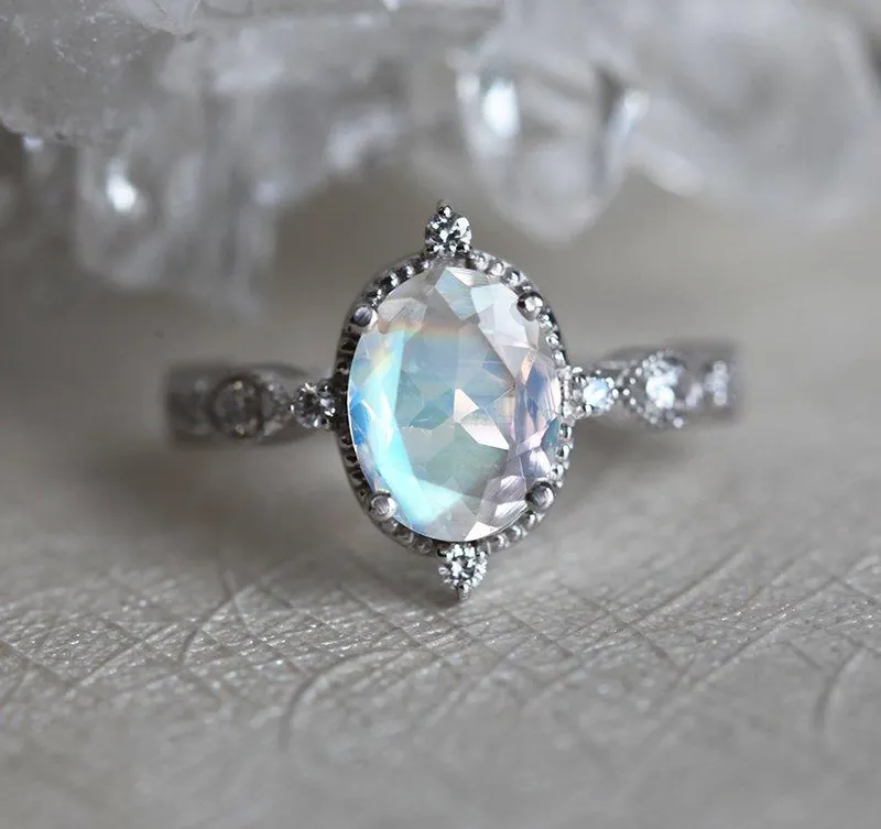 ARYA BLUE MOONSTONE RING, OVAL MOONSTONE RING view 2