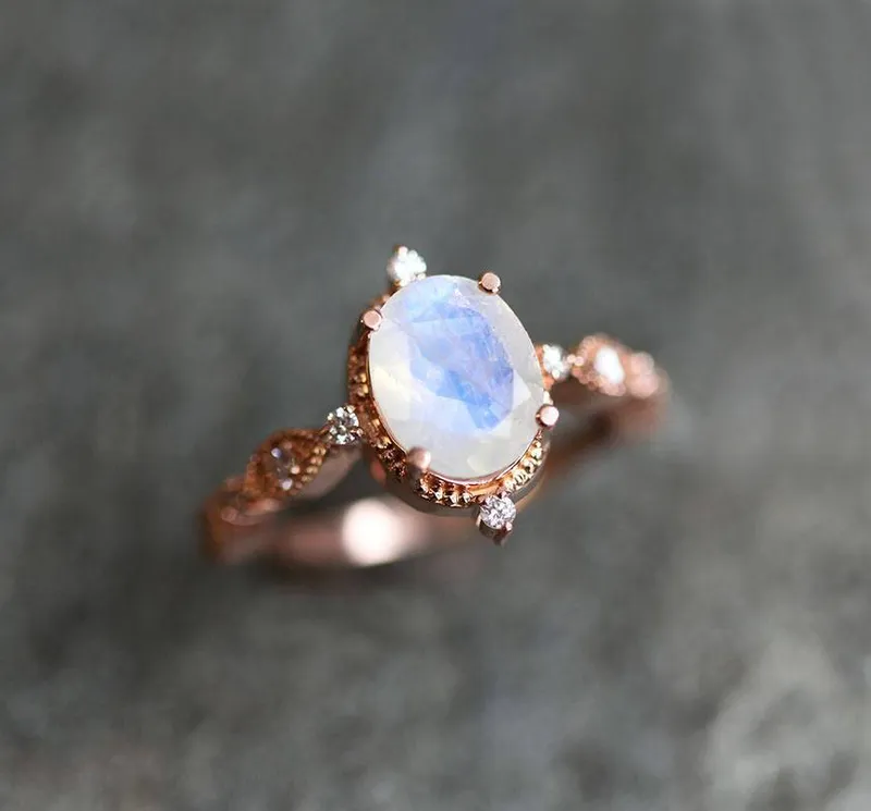 ARYA BLUE MOONSTONE RING, OVAL MOONSTONE RING view 4