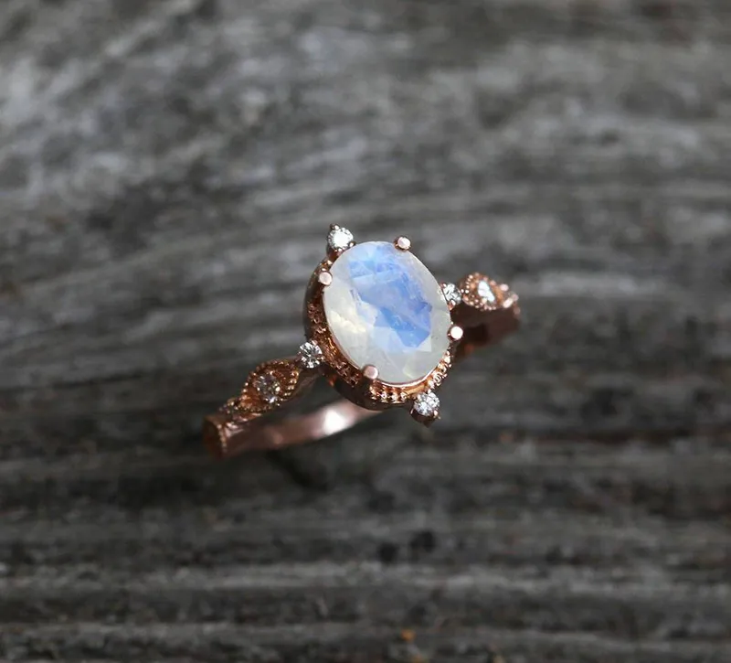 ARYA BLUE MOONSTONE RING, OVAL MOONSTONE RING view 5