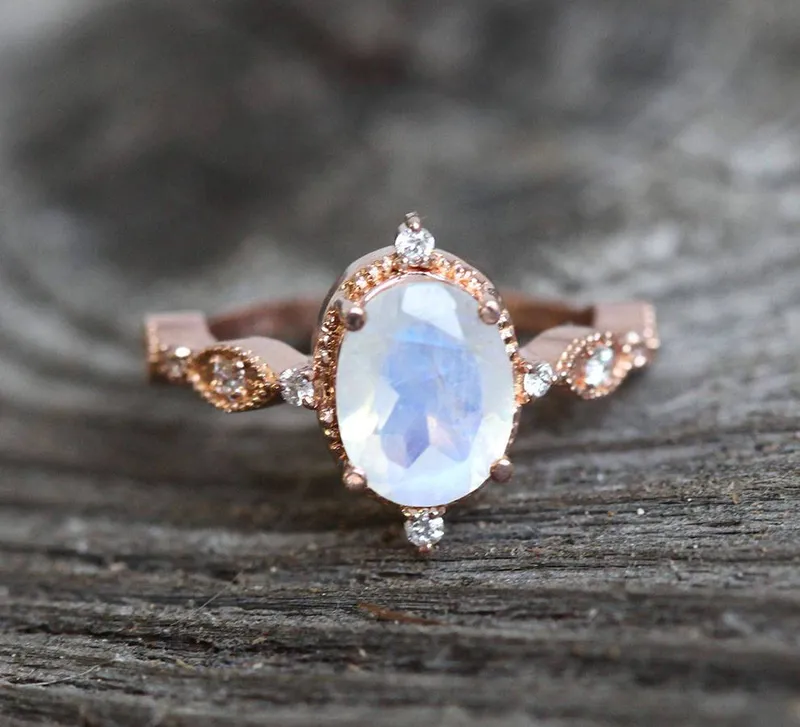 ARYA BLUE MOONSTONE RING, OVAL MOONSTONE RING view 7
