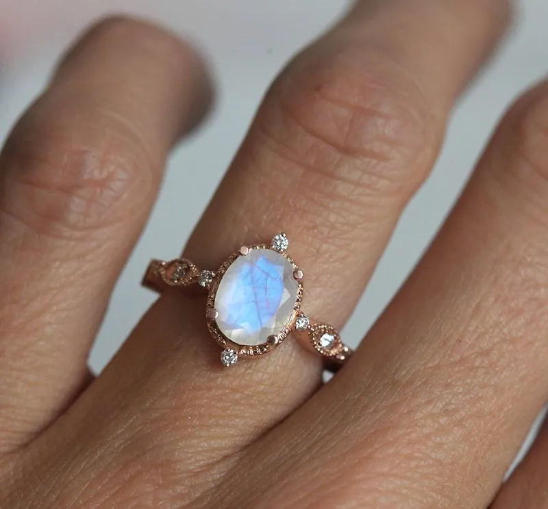 ARYA BLUE MOONSTONE RING, OVAL MOONSTONE RING view 8
