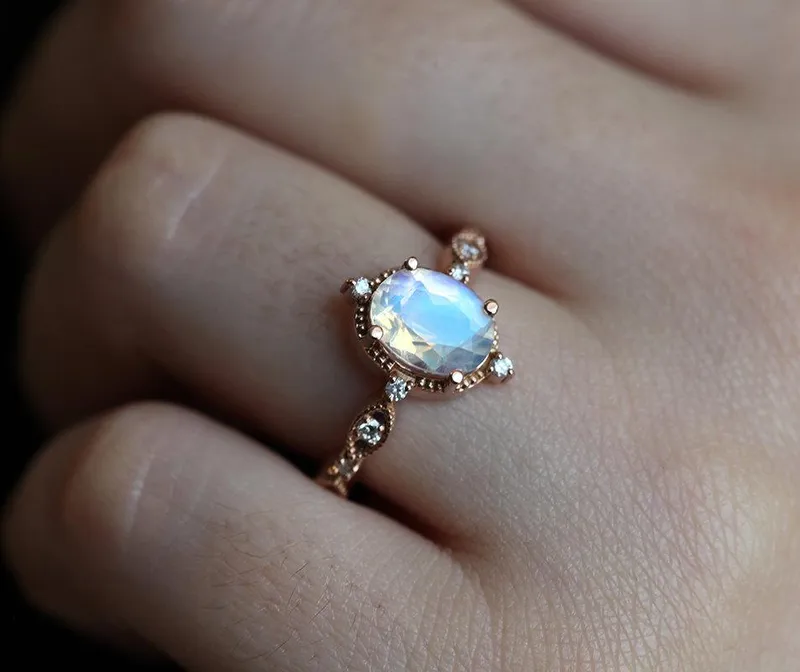 ARYA BLUE MOONSTONE RING, OVAL MOONSTONE RING oval cut engagement ring