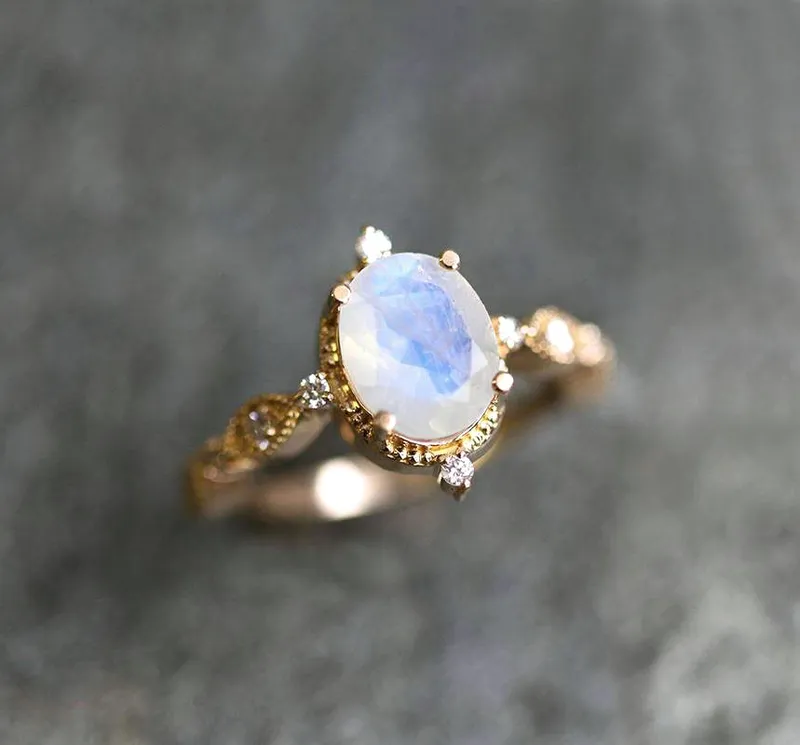 ARYA MOONSTONE ENGAGEMENT RING, RAINBOW MOONSTONE RING view 10