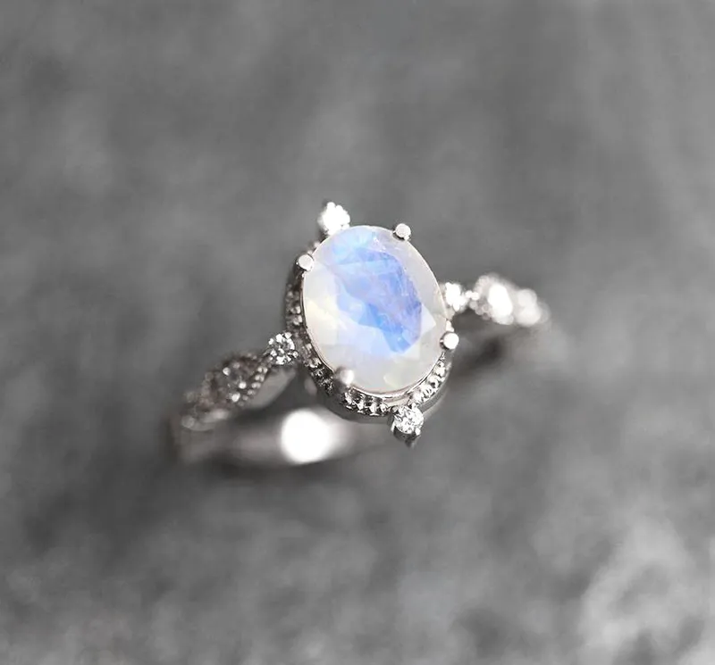 ARYA MOONSTONE ENGAGEMENT RING, RAINBOW MOONSTONE RING view 11
