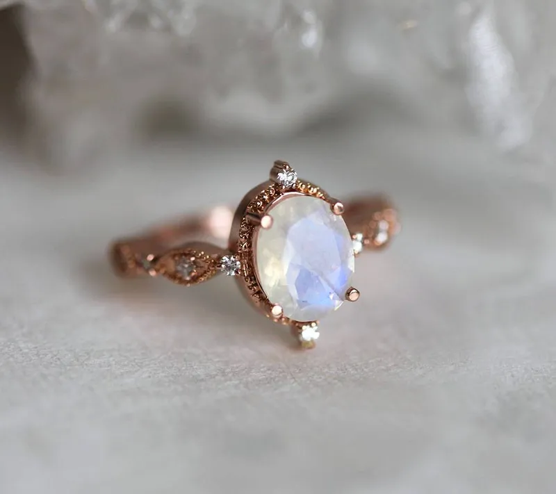 ARYA MOONSTONE ENGAGEMENT RING, RAINBOW MOONSTONE RING view 5