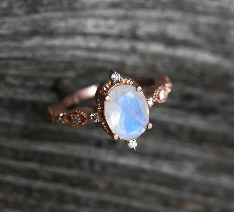 ARYA MOONSTONE ENGAGEMENT RING, RAINBOW MOONSTONE RING view 7