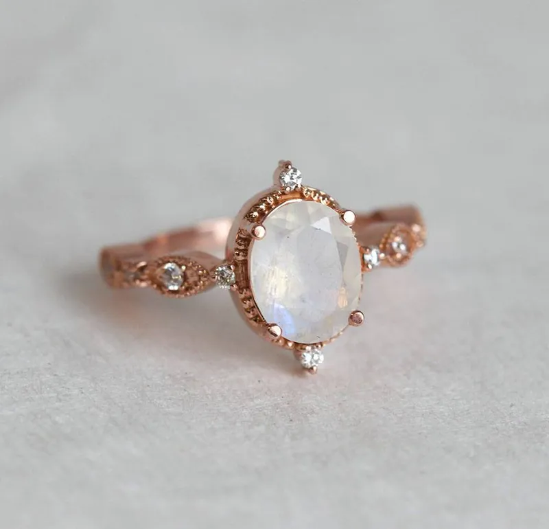 ARYA MOONSTONE ENGAGEMENT RING, RAINBOW MOONSTONE RING view 8