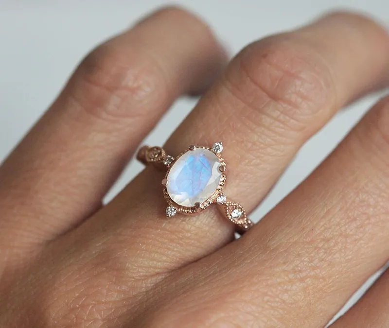 ARYA MOONSTONE ENGAGEMENT RING, RAINBOW MOONSTONE RING view 9