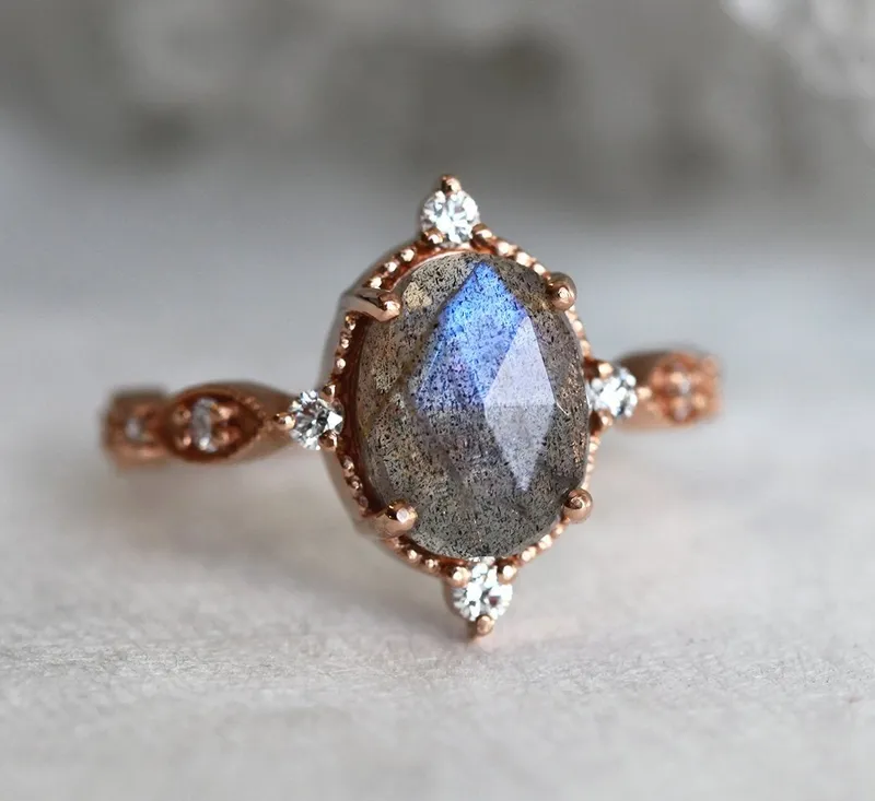 ARYA VINTAGE INSPIRED LABRADORITE RING oval cut engagement ring