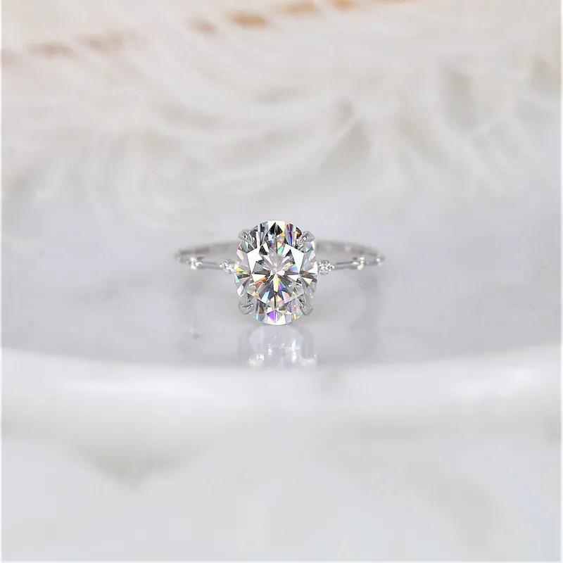 3ct Asher 10x8mm 14kt Gold Moissanite Diamond Unique Hidden Halo Oval Solitaire Ring view 2