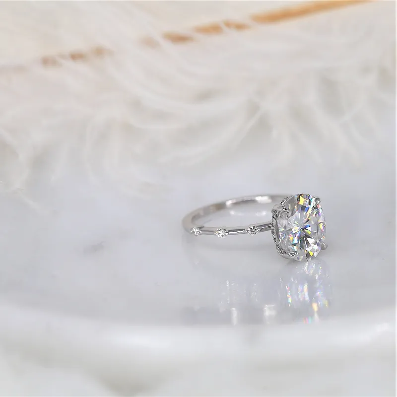 3ct Asher 10x8mm 14kt Gold Moissanite Diamond Unique Hidden Halo Oval Solitaire Ring view 6