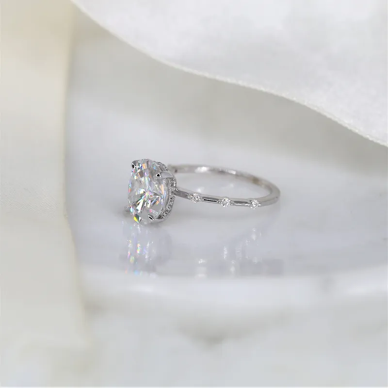 3ct Asher 10x8mm 14kt Gold Moissanite Diamond Unique Hidden Halo Oval Solitaire Ring view 4