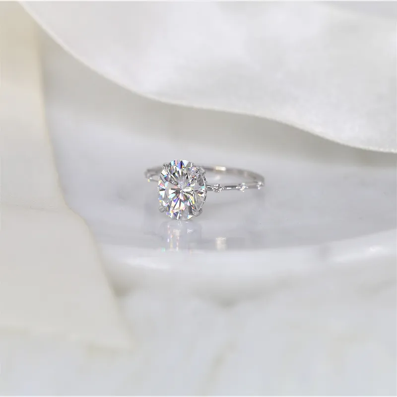 3ct Asher 10x8mm 14kt Gold Moissanite Diamond Unique Hidden Halo Oval Solitaire Ring view 3