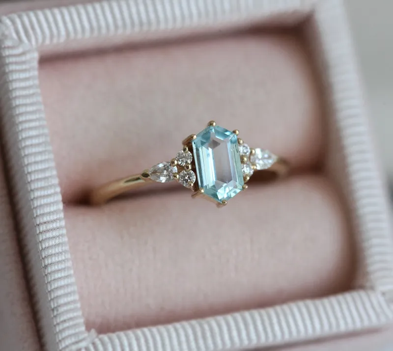 ASHLEY HEXAGON AQUAMARINE RING view 5