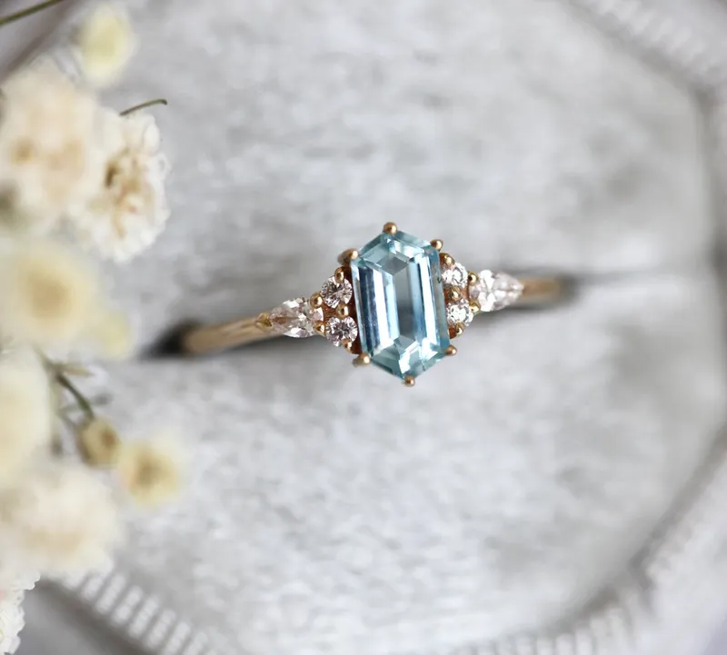 ASHLEY HEXAGON AQUAMARINE RING view 6