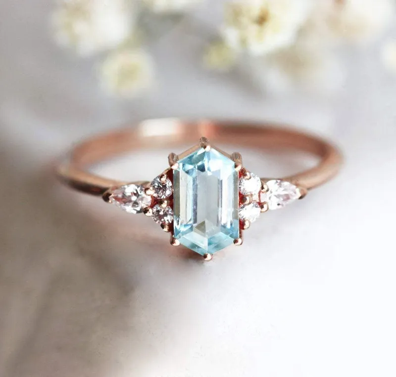 ASHLEY HEXAGON AQUAMARINE RING view 9