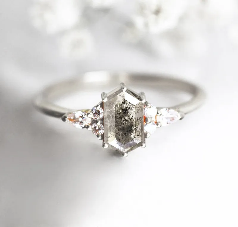 ASHLEY HEXAGON SALT & PEPPER DIAMOND RING view 12
