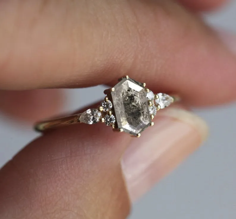 ASHLEY HEXAGON SALT & PEPPER DIAMOND RING view 2