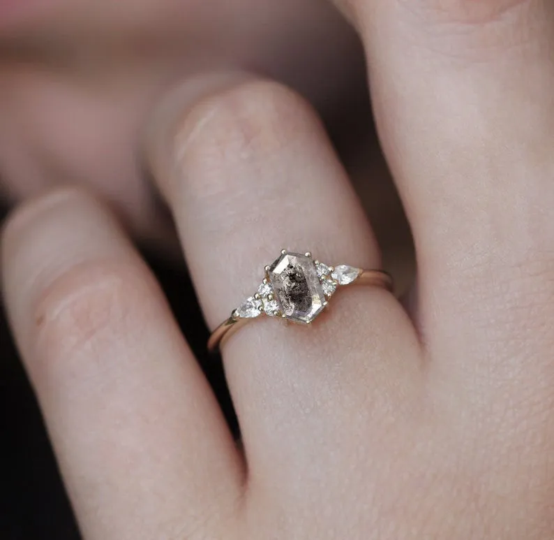 ASHLEY HEXAGON SALT & PEPPER DIAMOND RING view 3