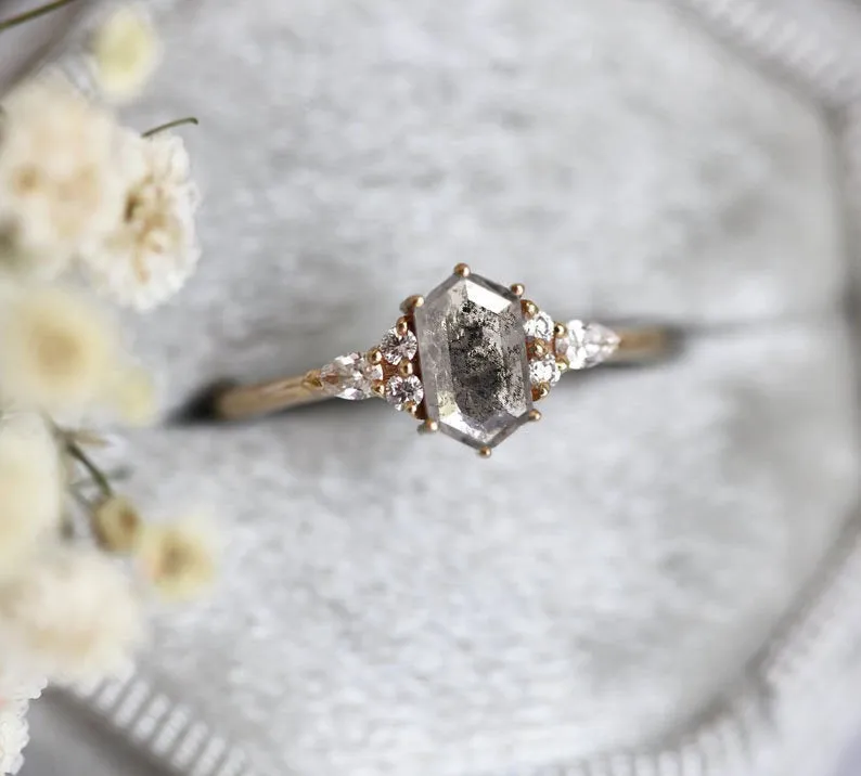 ASHLEY HEXAGON SALT & PEPPER DIAMOND RING view 4