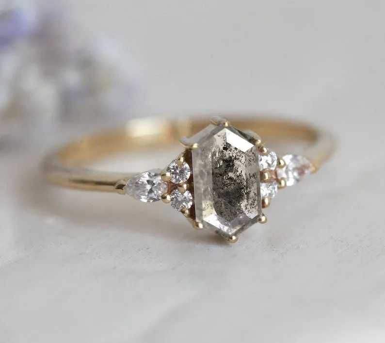 ASHLEY HEXAGON SALT & PEPPER DIAMOND RING view 5