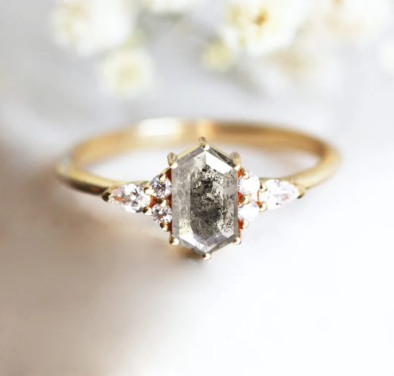 ASHLEY HEXAGON SALT & PEPPER DIAMOND RING diamond engagement ring