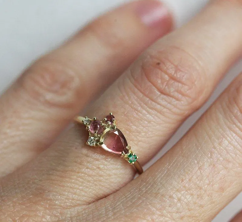 Ashton Pear Bicolor Tourmaline Cluster Ring view 2
