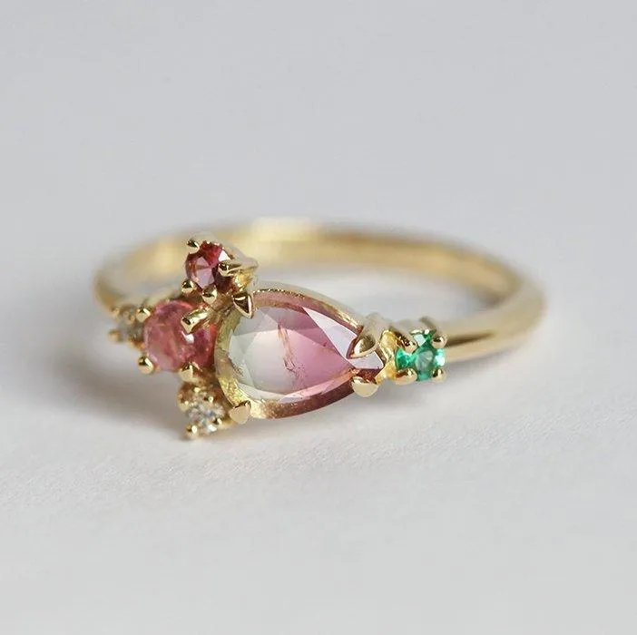 Ashton Pear Bicolor Tourmaline Cluster Ring view 3