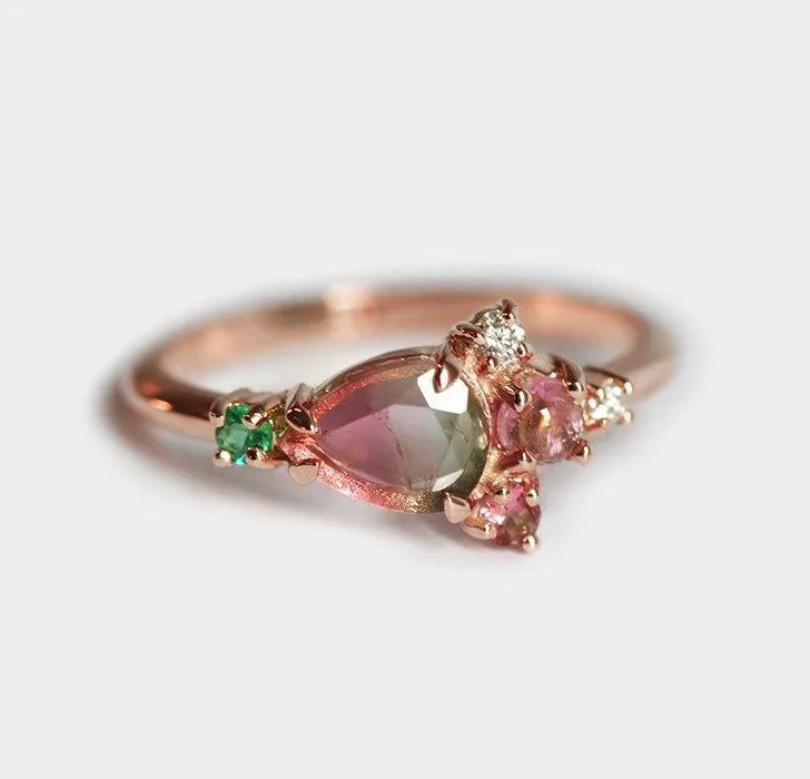 Ashton Pear Bicolor Tourmaline Cluster Ring view 4