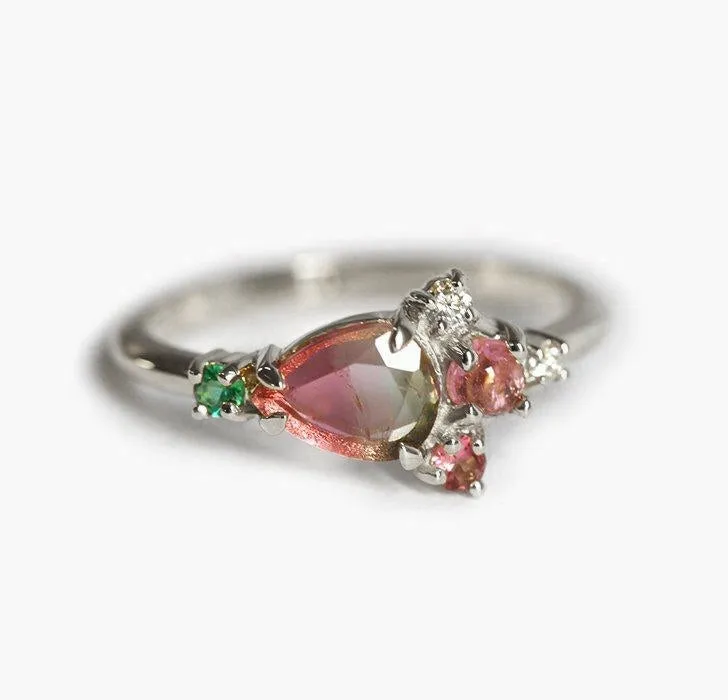 Ashton Pear Bicolor Tourmaline Cluster Ring view 5