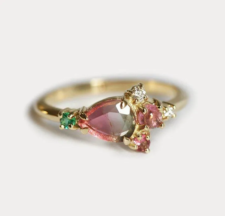 Ashton Pear Bicolor Tourmaline Cluster Ring pear cut engagement ring