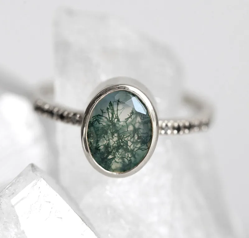 Aspen Oval Moss Agate Ring view 11