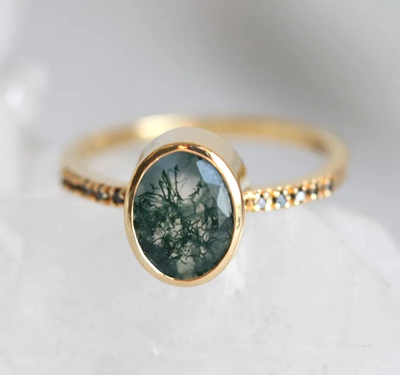 Aspen Oval Moss Agate Ring view 5